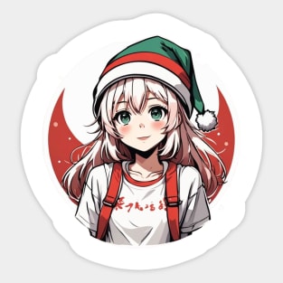 Silvered Haired Anime Girl wearing green hat Sticker